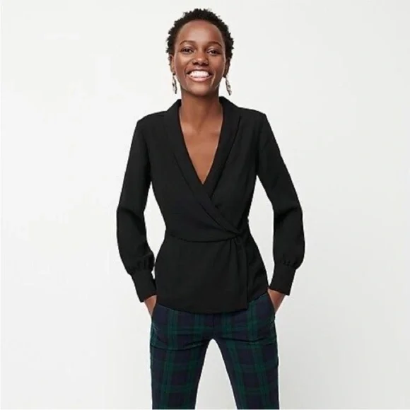 NEW J. Crew Drapey Faux Wrap Top Sz 6 Black - Picture 2 of 11